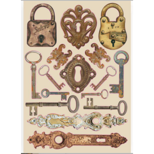 Fafigura, színes - A5 - Lady Vagabond - zárak és kulcsok