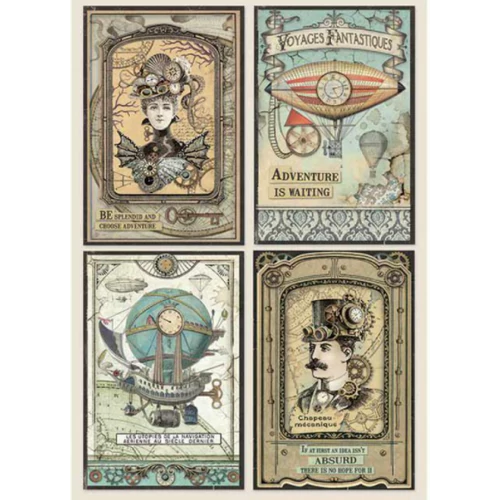 A4 Dekupázs rizspapír, csom.  - Voyages Fantastiques cards