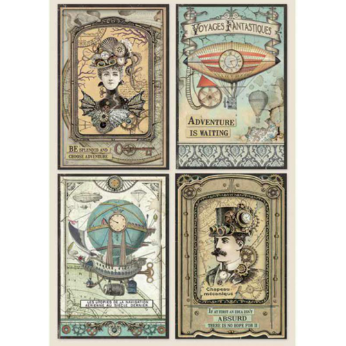A4 Dekupázs rizspapír, csom.  - Voyages Fantastiques cards