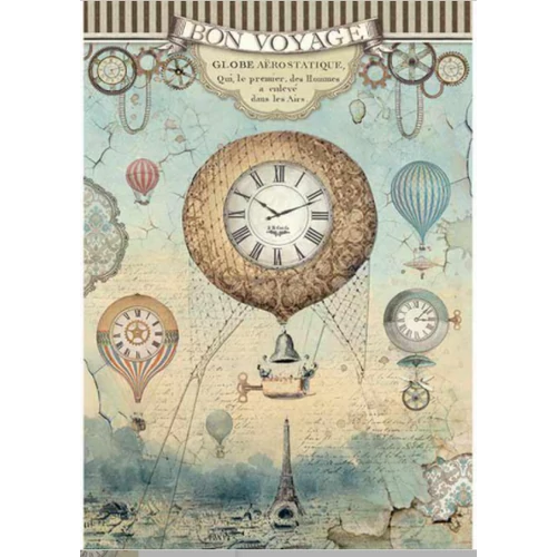 A4 Dekupázs rizspapír, csom.  - Voyages Fantastiques balloon