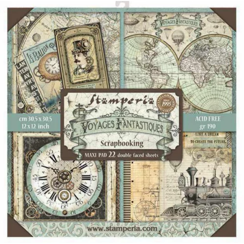 Scrapbooking tömb 22 db - 30.5x30.5 (12"x12") - Voyages Fantastiques